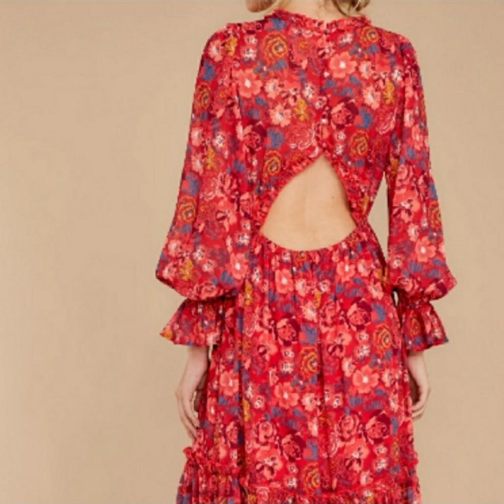 AURA Red Floral Print Maxi Dress - S - Picture 4 of 9